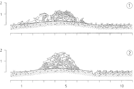 Construction of artificial mounds of stones - depositing and rearranging of stones